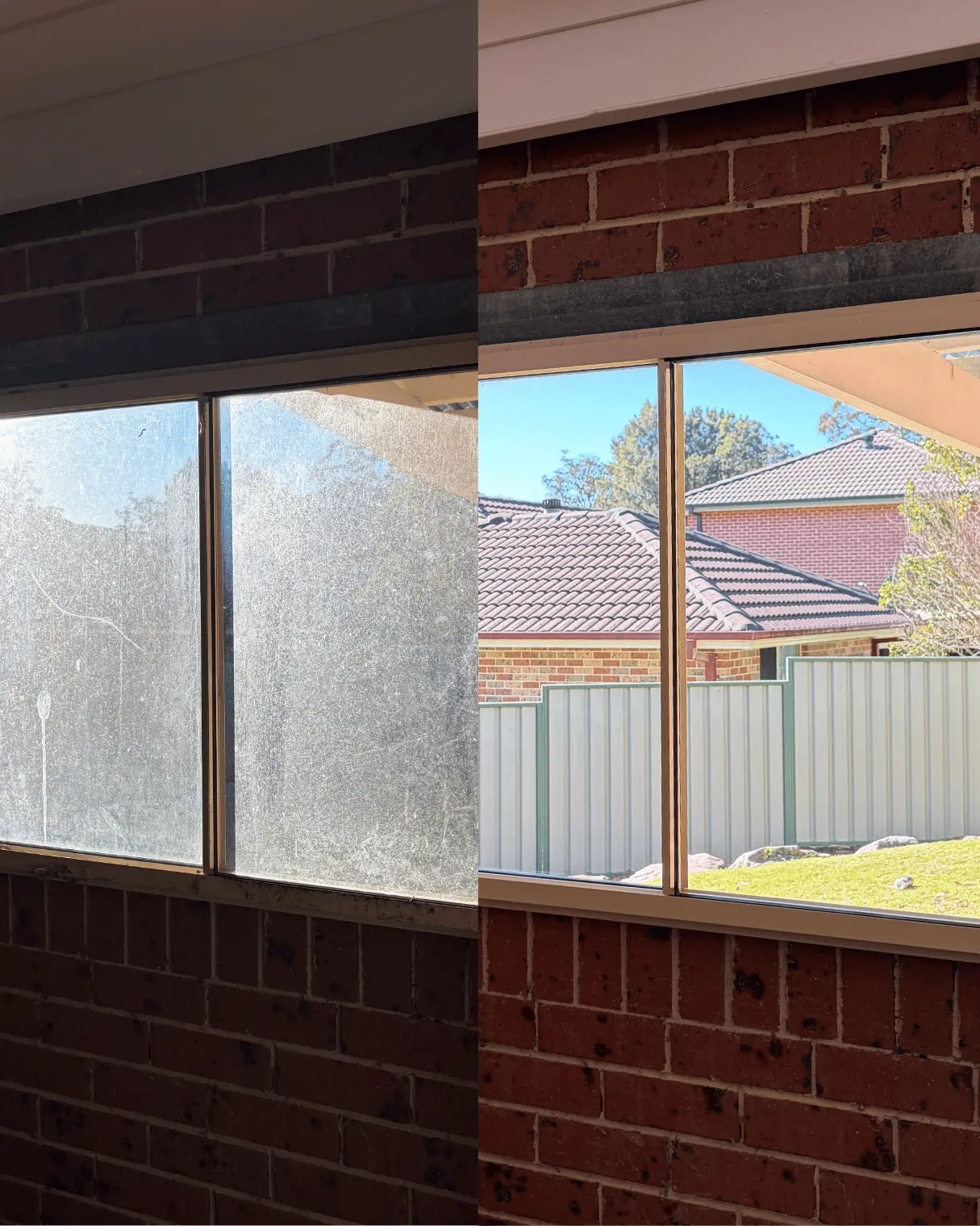 Brick home windows before and after cleaning