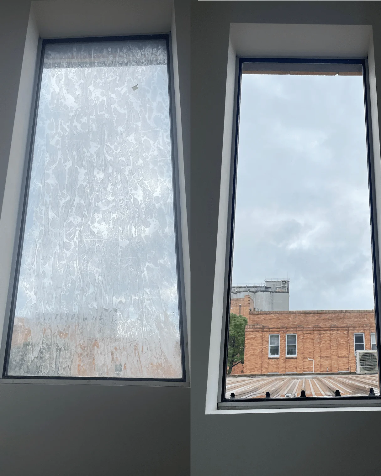 Tall window before and after cleaning