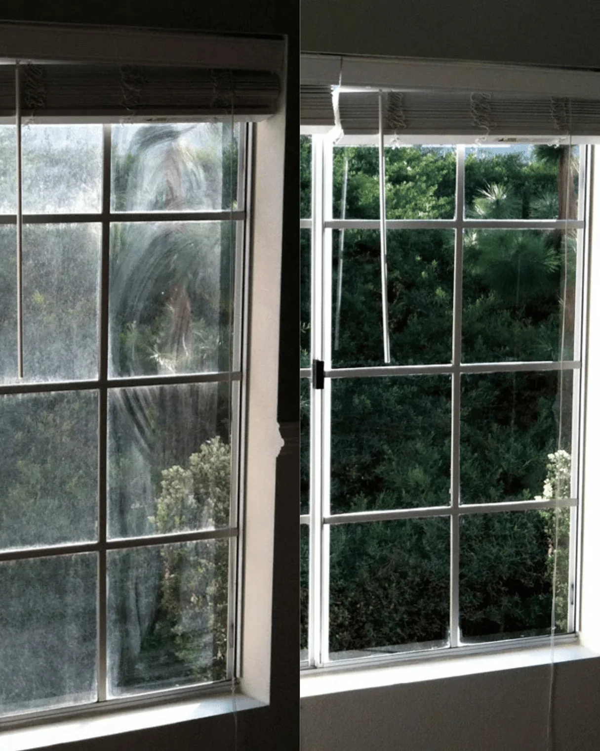 Grimy window before and after cleaning