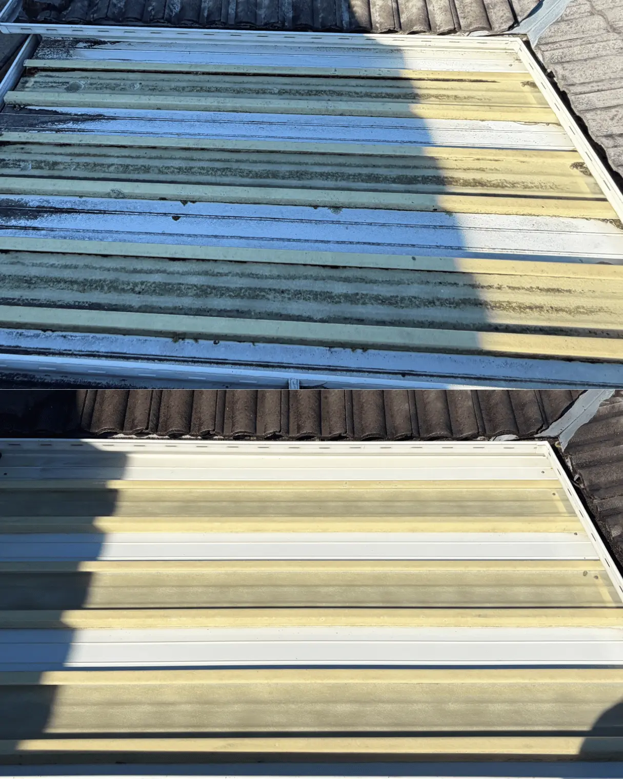 Colorbond roof sheets before and after cleaning