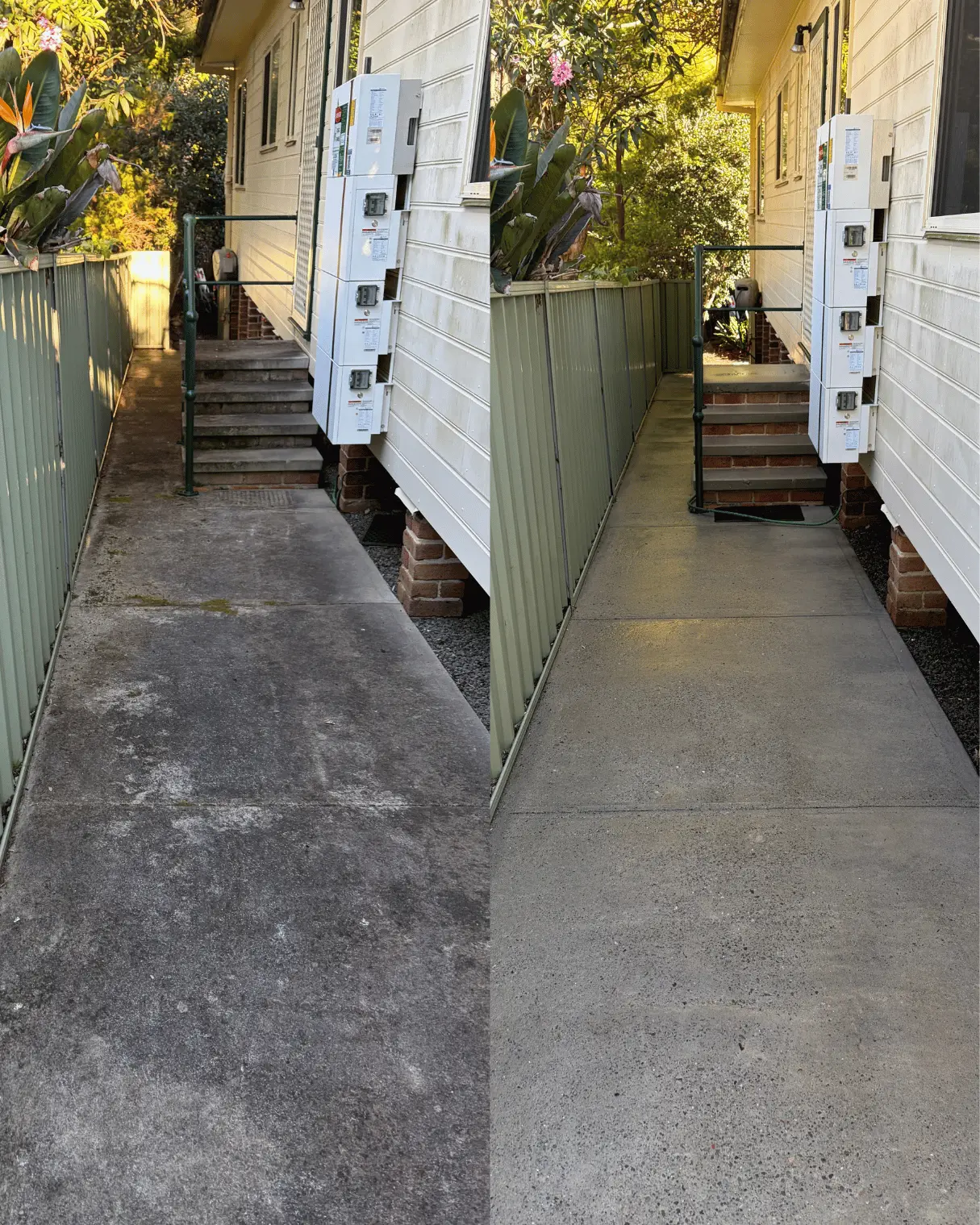 Side path by a Colorbond fence, before and after