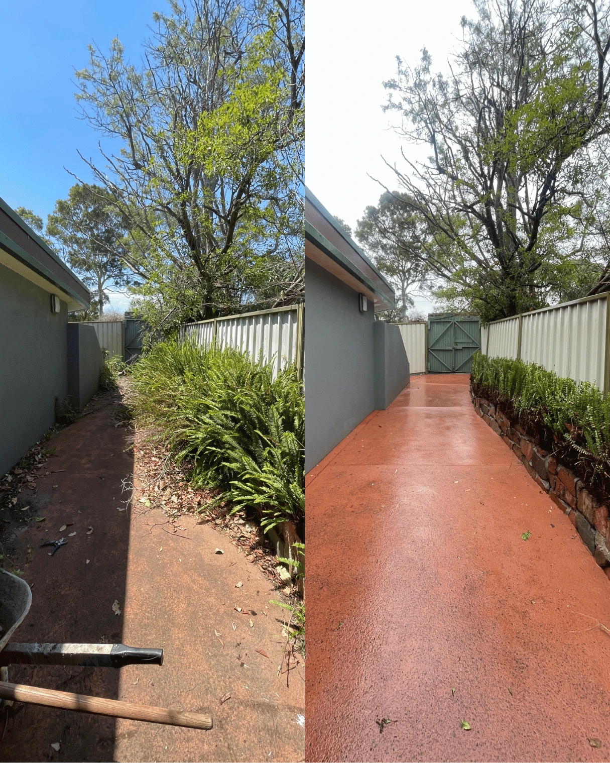Painted side path before and after pressure cleaning