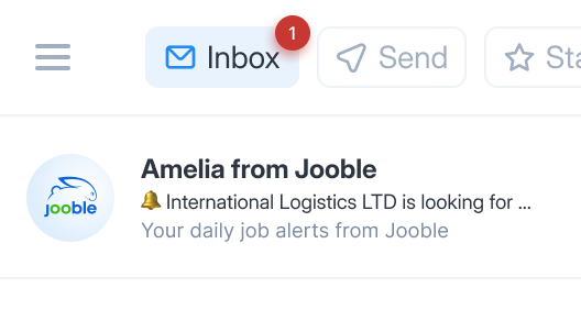 A Jooble inbox view