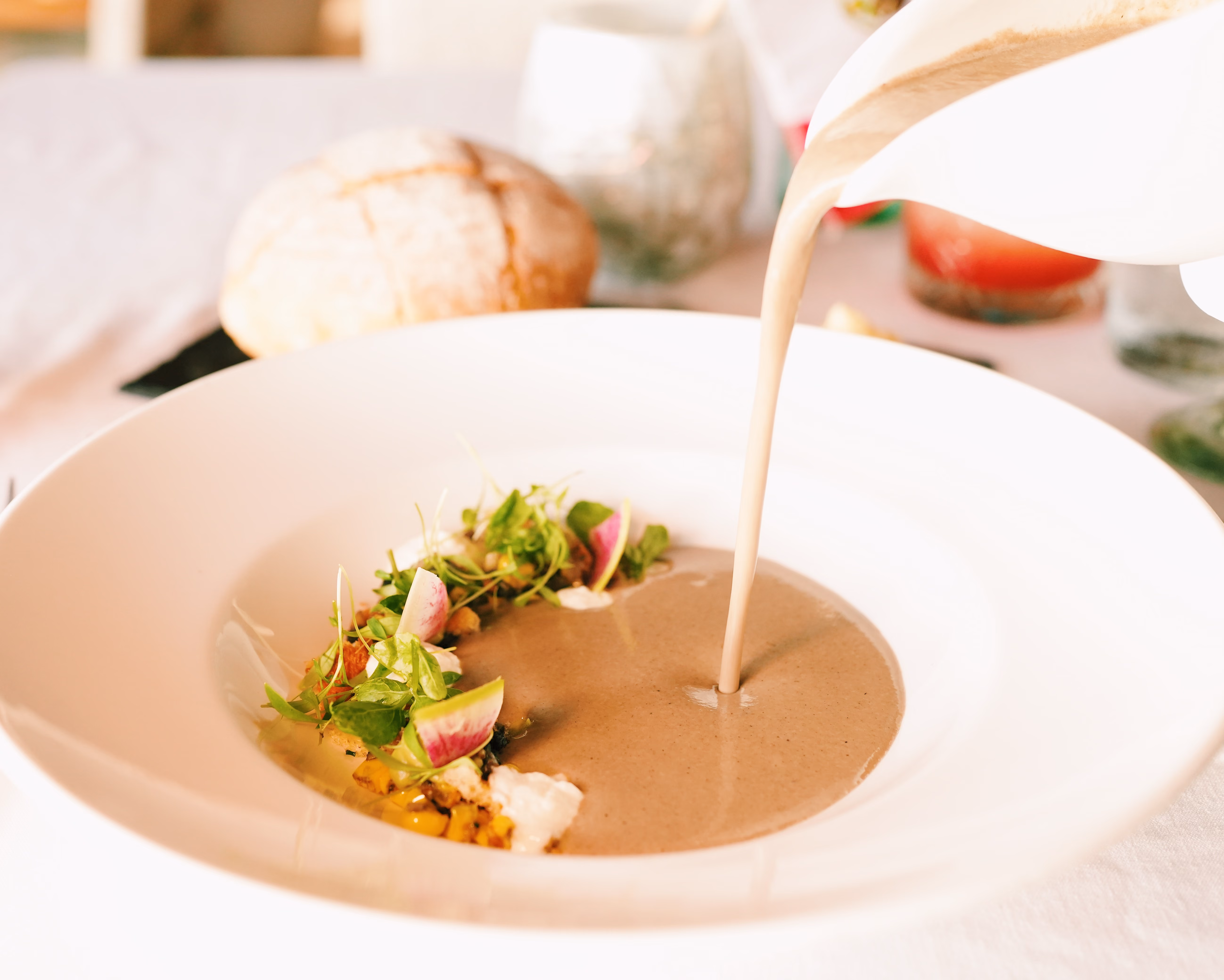 Cream soup poured tableside