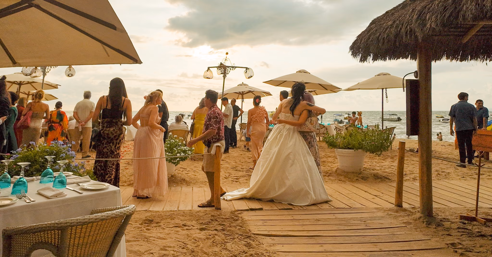 Bride greeting her guests on the deck during a wedding at El Dorado
