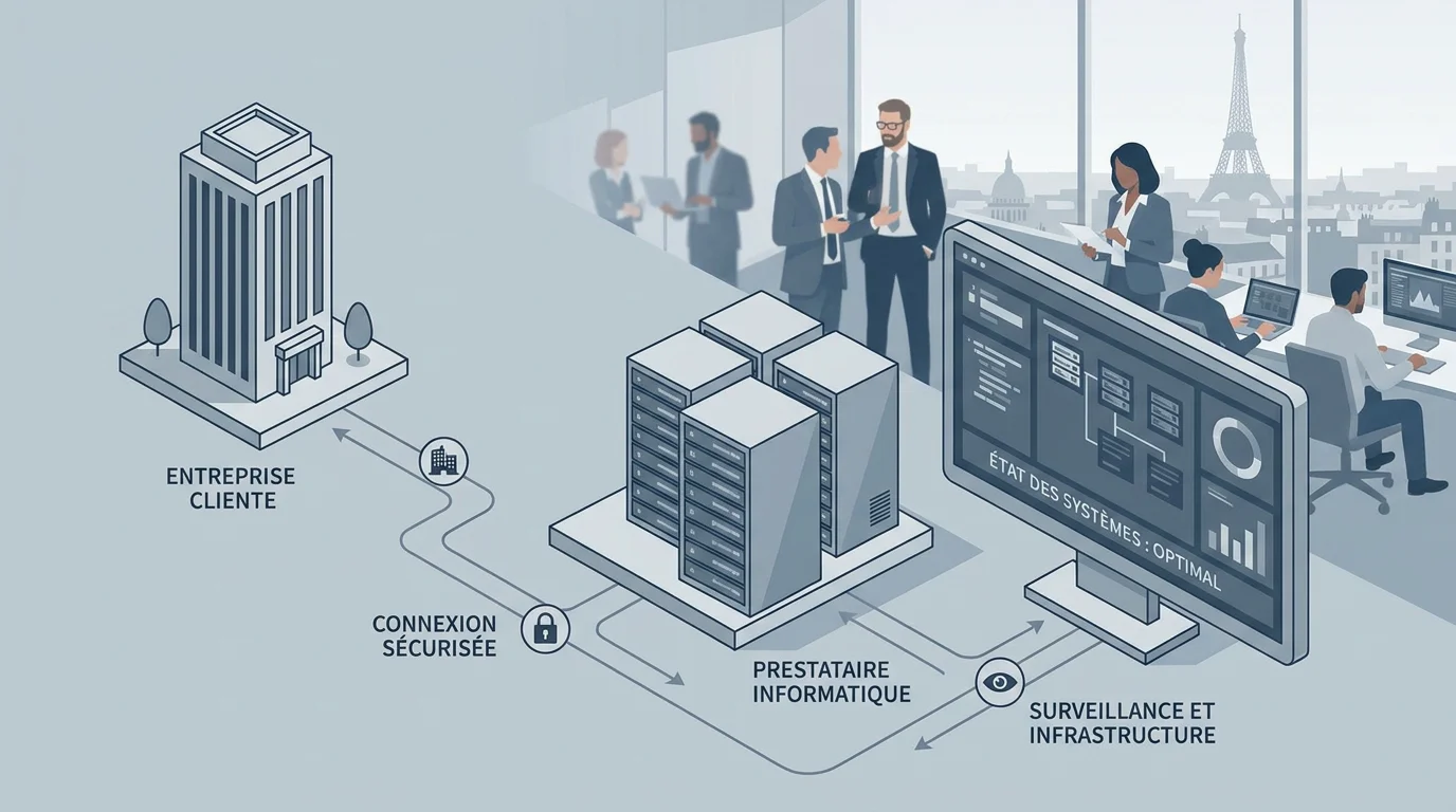 Schéma illustrant le principe de l'infogérance entre une entreprise et un prestataire informatique