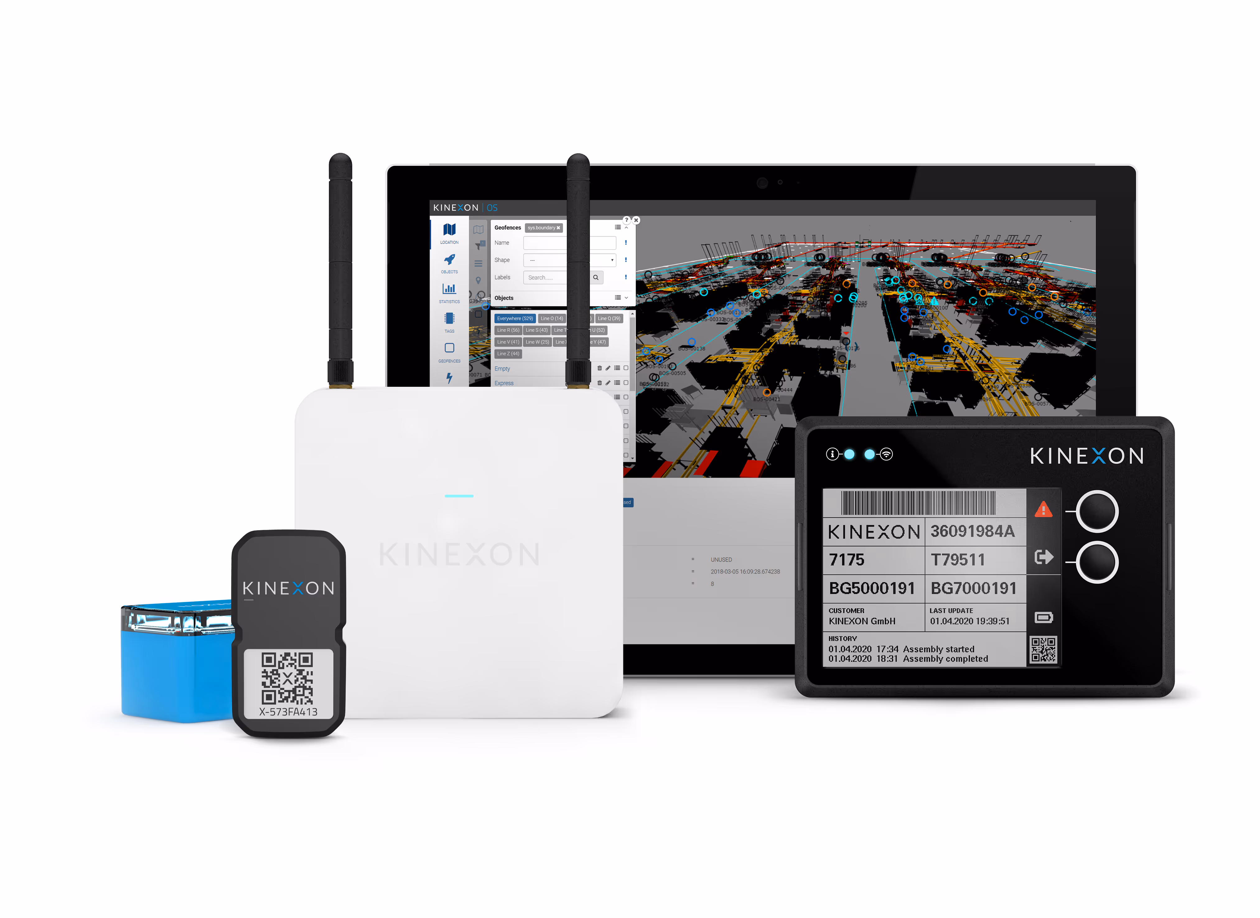A collage of the KINEXON RTLS Pro Product Line