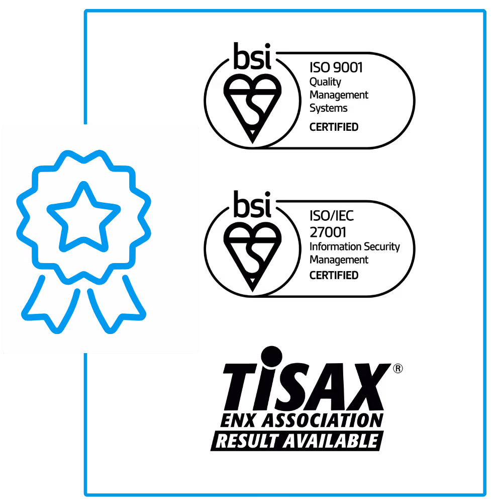 Certification Logos for TSAX, ISO 9001 and ISO 27001