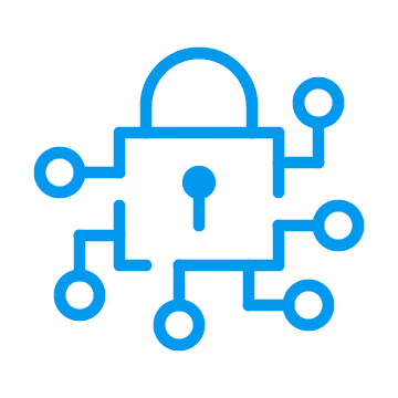 Blue padlock connected to multiple nodes, symbolizing secured digital connectivity.
