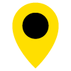 Yellow map location pin icon with a black circle in the center.