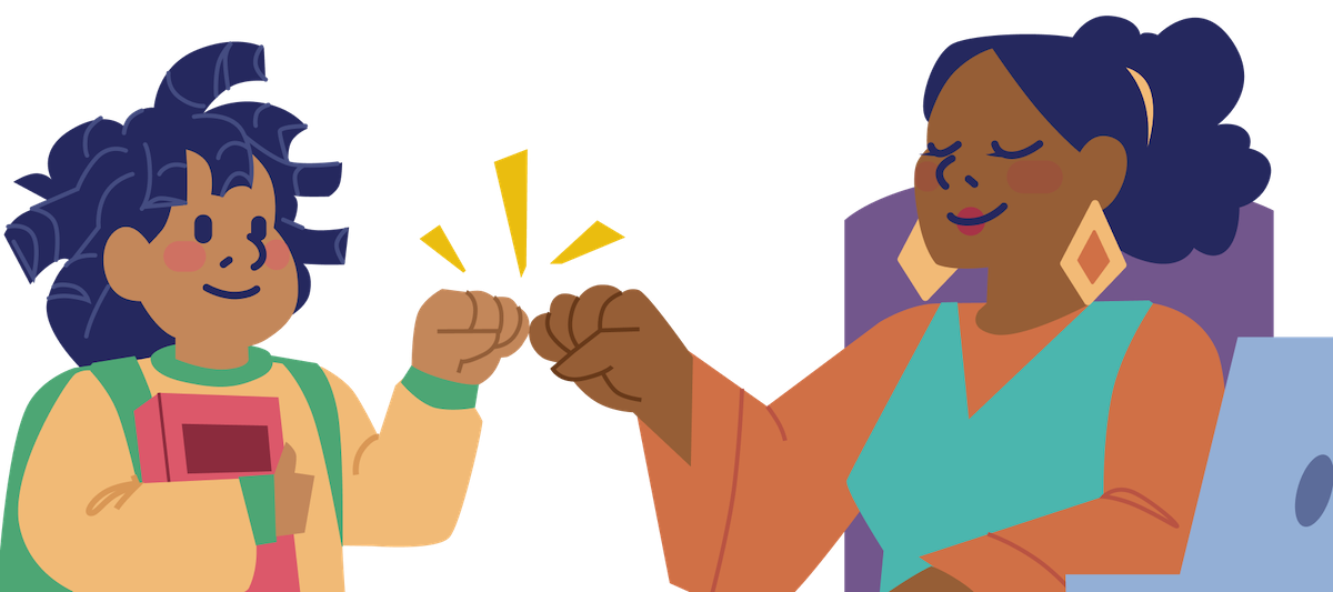 Teacher checks in with student and gives a fist bump