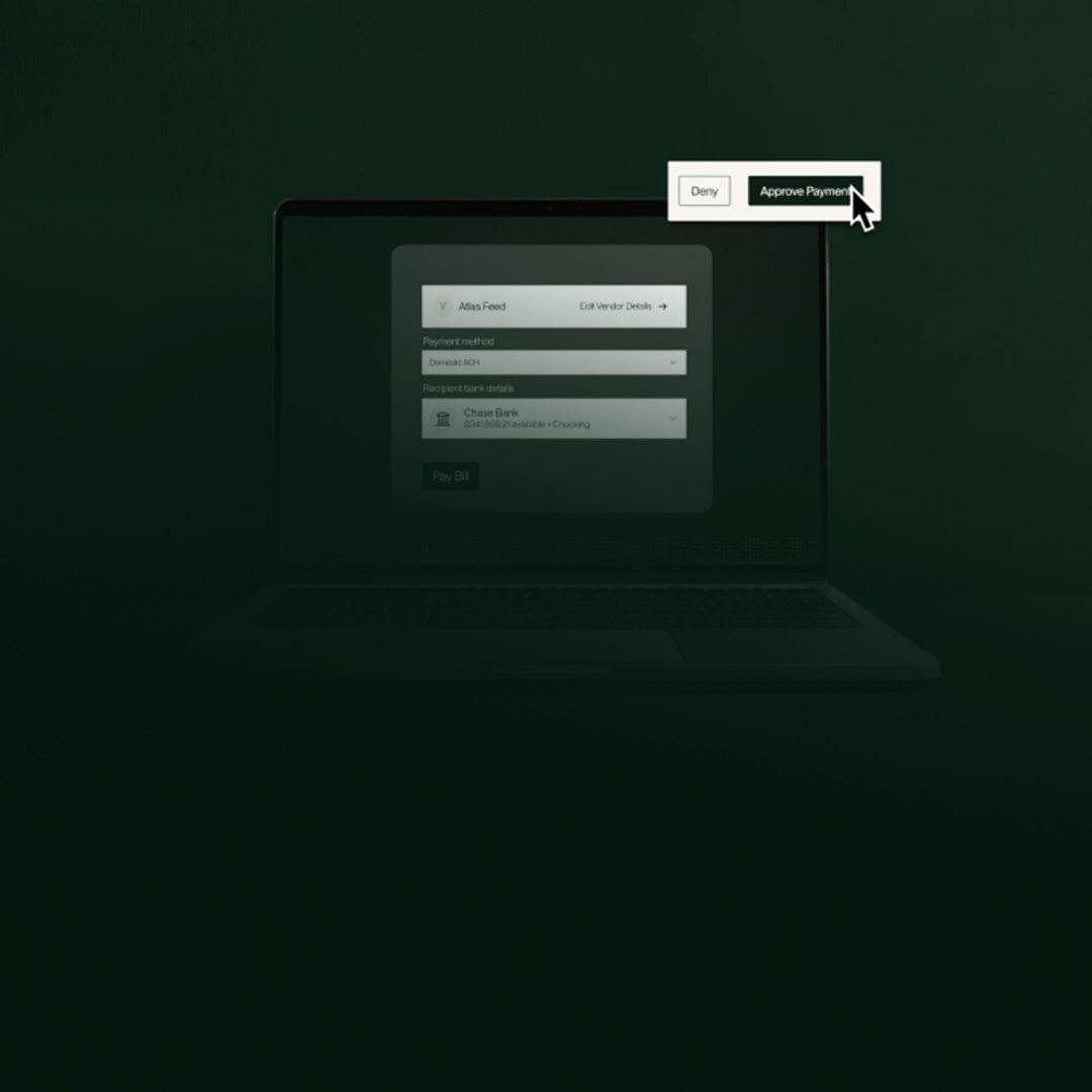 Open laptop with Flex platform showing on screen and the mouse hovering over a button reading "approve payment."