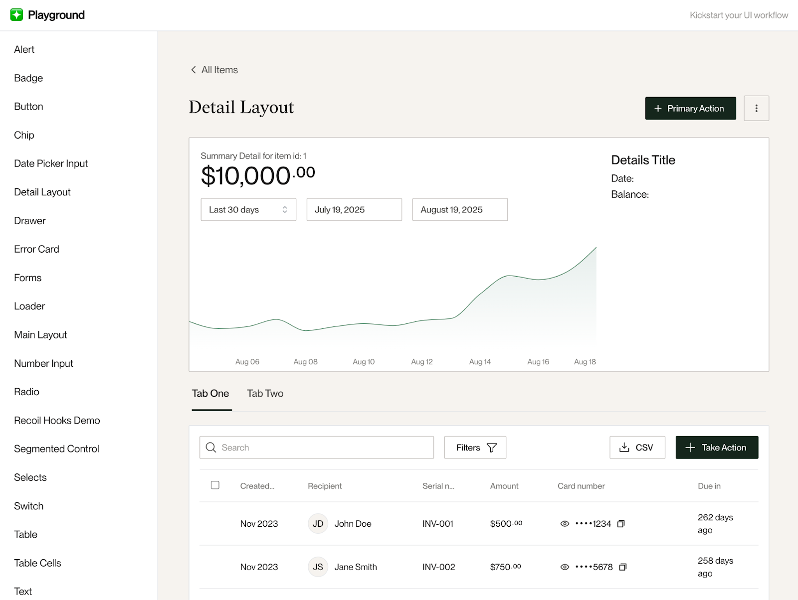 Detailed layout of what the design system looks like in the Flex app.