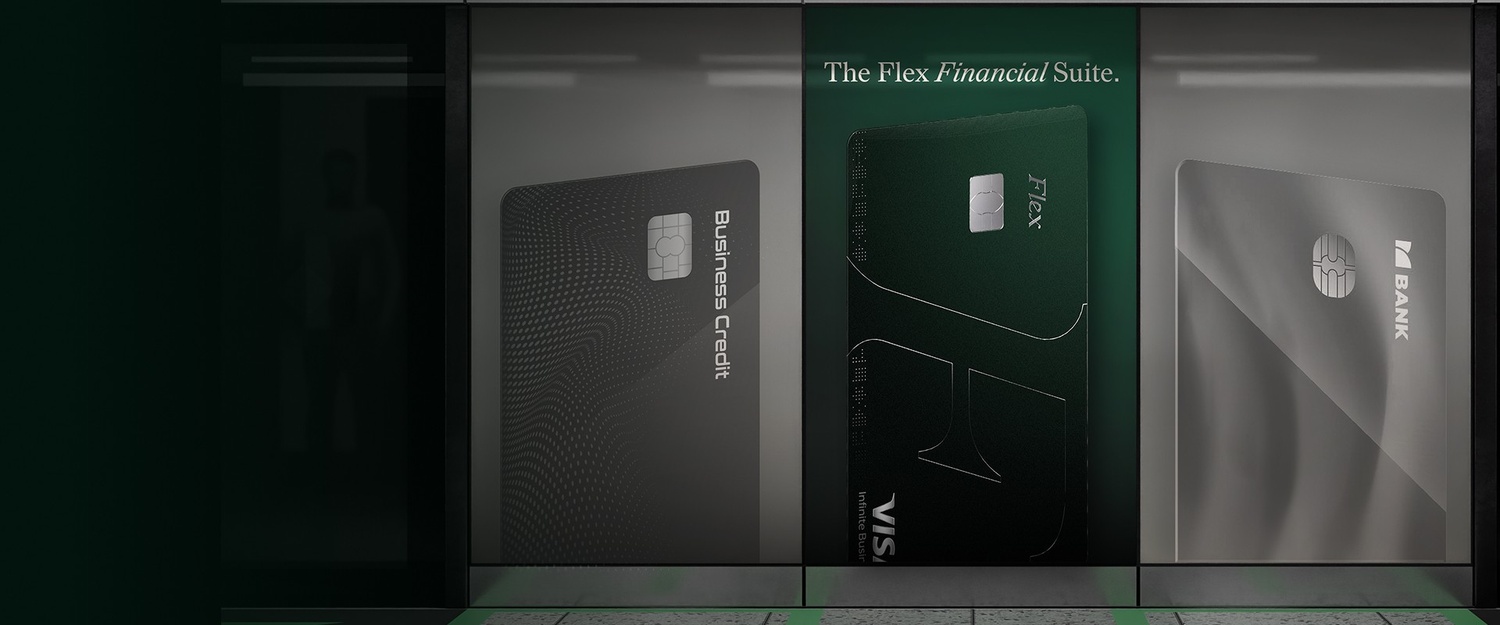 Three credit card options lined up like different doors, with the Flex Credit Card in the middle. This demonstrates choosing and applying for the right credit card for you. 