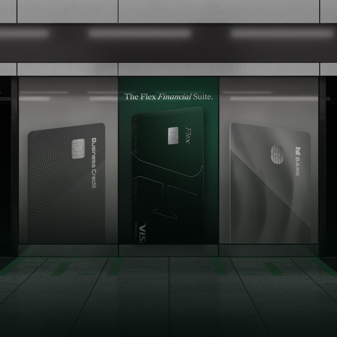 Three credit card options lined up like different doors, with the Flex Credit Card in the middle. This demonstrates choosing and applying for the right credit card for you. 