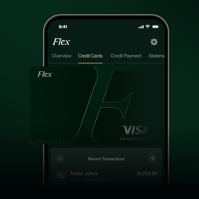 A phone screen with a Flex virtual credit card shown on the screen.