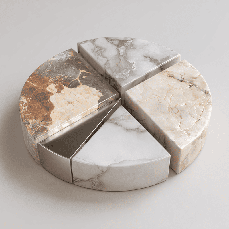 A pie chart made of marble representing portfolio analytics.