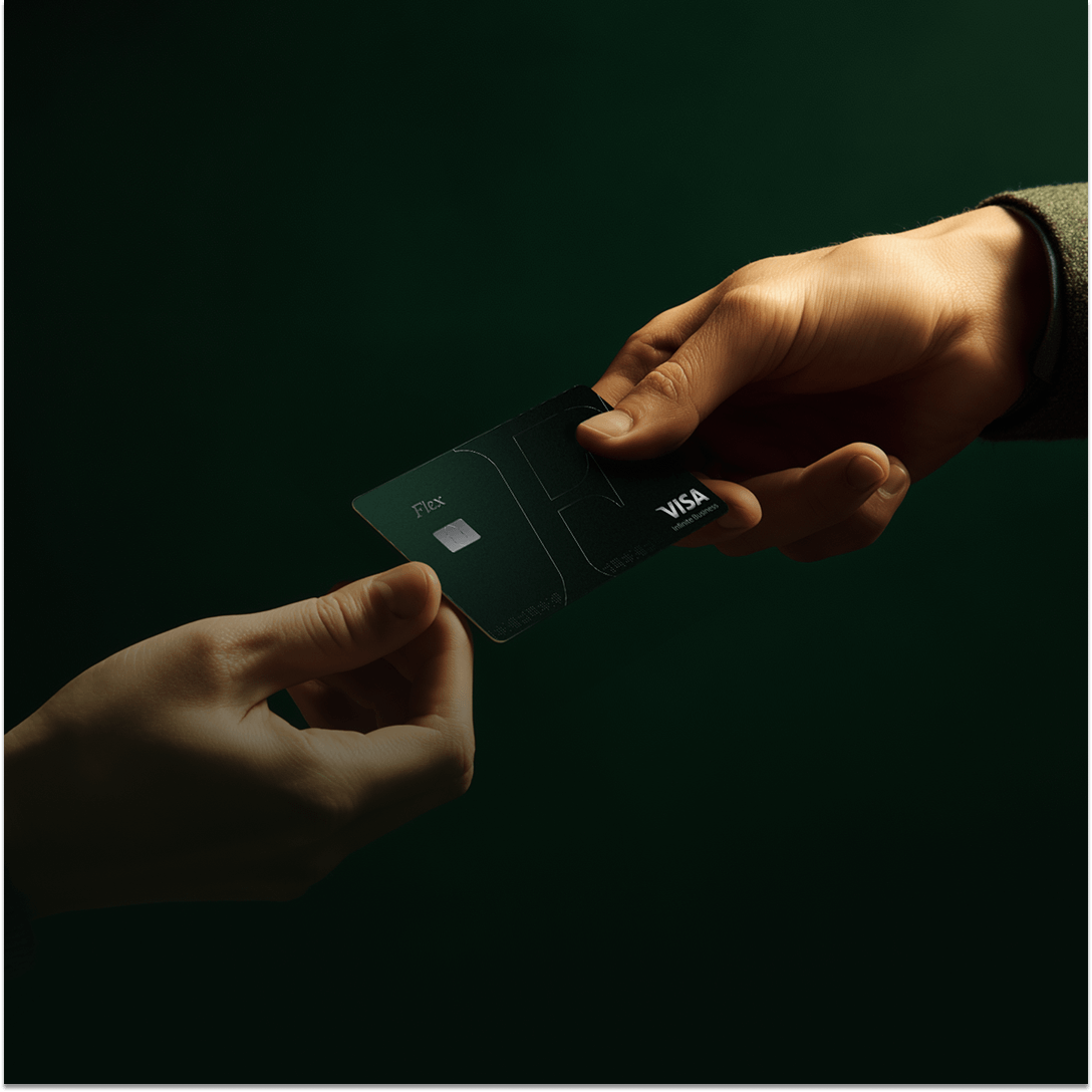 One hand giving a Flex card to another hand, representing the exchanging of money during the AP automation process. 