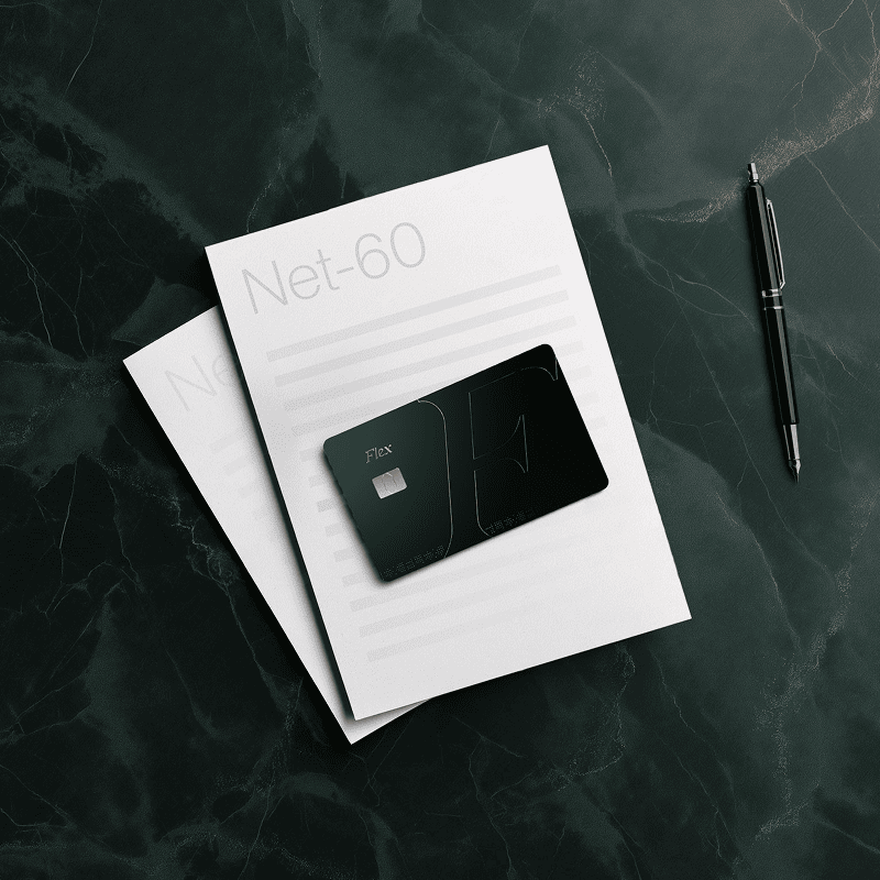 Papers laid out with different terms outlined and a Flex card sitting on top as someone evaluates our unsecured debt products.