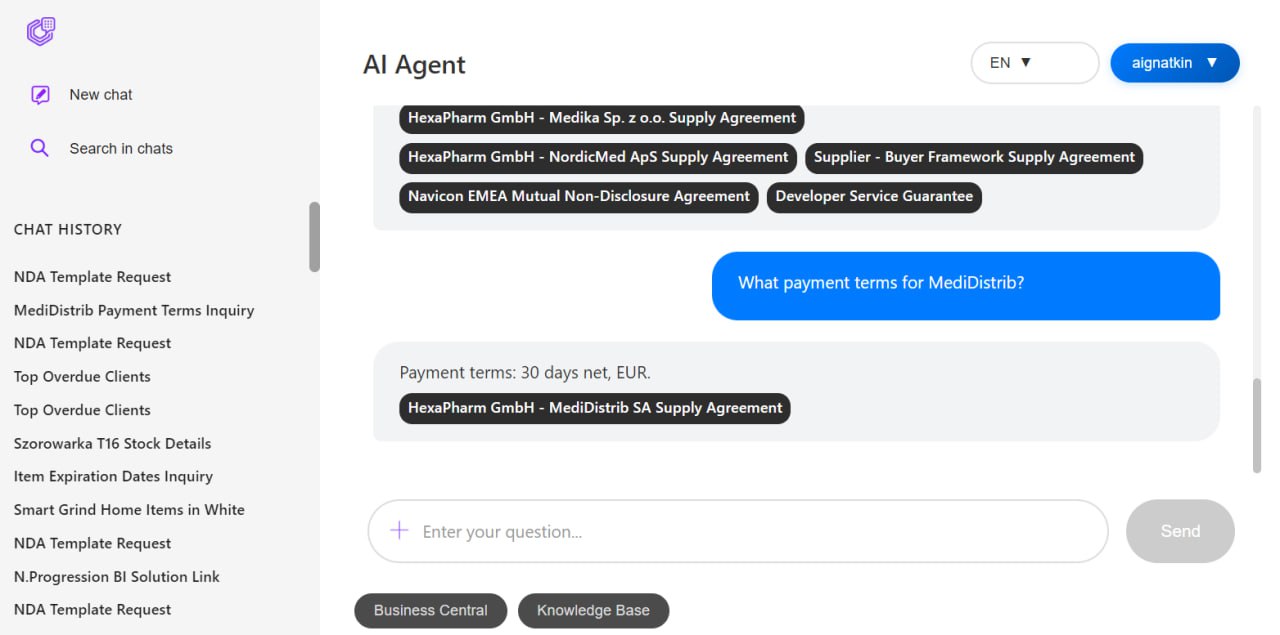 AI Agent interface in Microsoft Dynamics 365 showing automated case management and knowledge base search powered by ChatGPT technology.