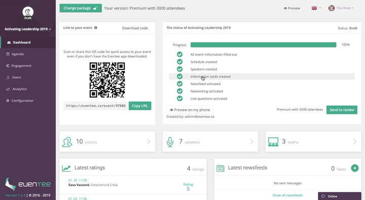 'Information Cards' feature displays various event details in a user-friendly and accessible format, easily navigable for attendees.