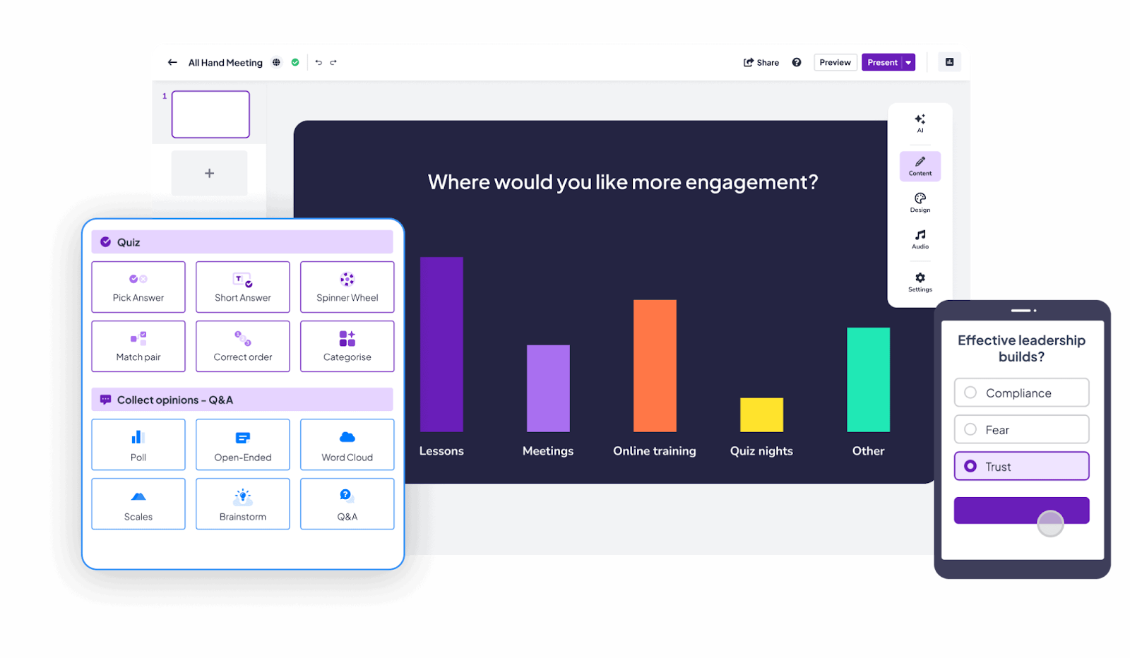 While Eventee is the top Slido alternative for events, another great alternative to Slido is AhaSlides.