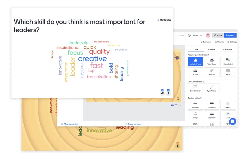 While Eventee is the top Slido alternative for events, another great alternative to Slido is Mentimeter.