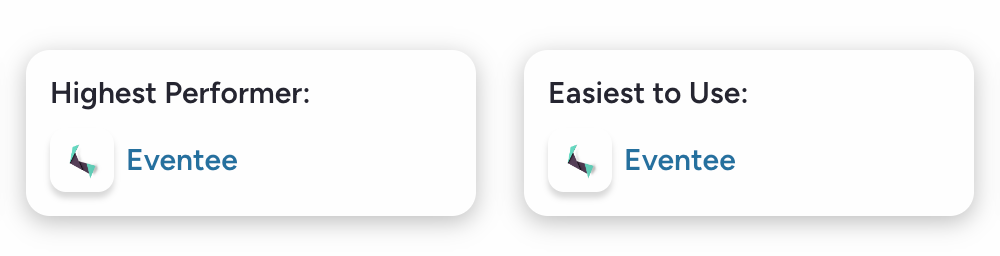 A picture of Eventee as the highest performer and easiest to use on G2 in the category Mobile event apps.