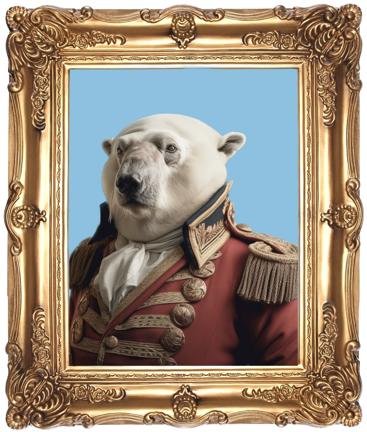 Dingus & Zazzy polar bear humanimal in an ornate gold frame