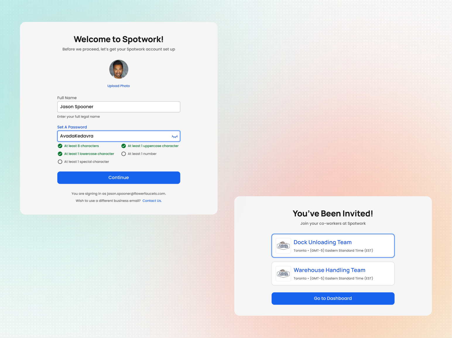 The highly simplified journey of collaborator sign-up in the revamped onboarding process—all a collaborator needs to do is set their password and join the teams they've been invited to.