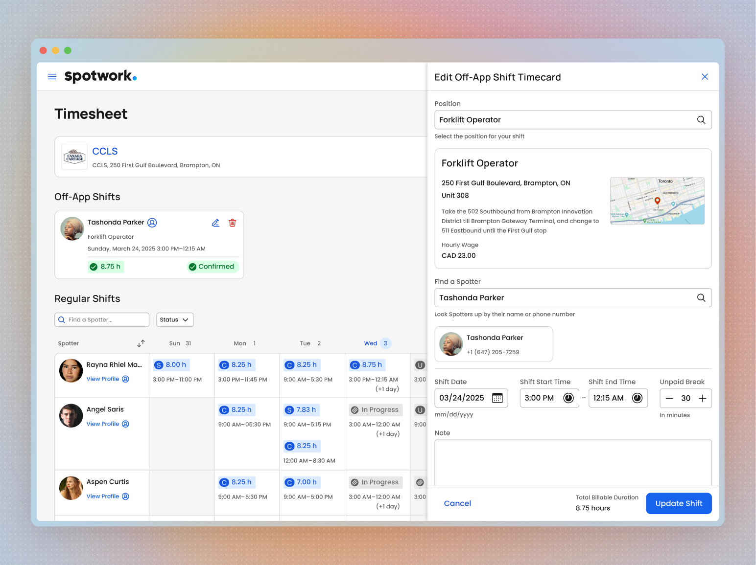 An image depicting the off-app shift adjustment form. Adding off-app shift adjustments allows finance team to add line items flexibly to the customer's invoice without having to manually finalize invoices.