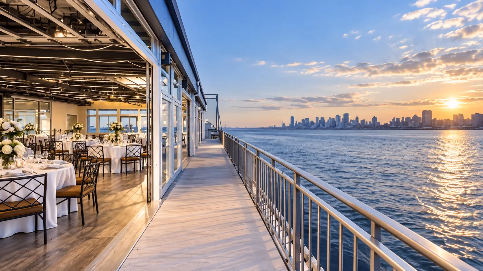 Sunset Terrace at Chelsea Piers waterfront team building venue in New York City