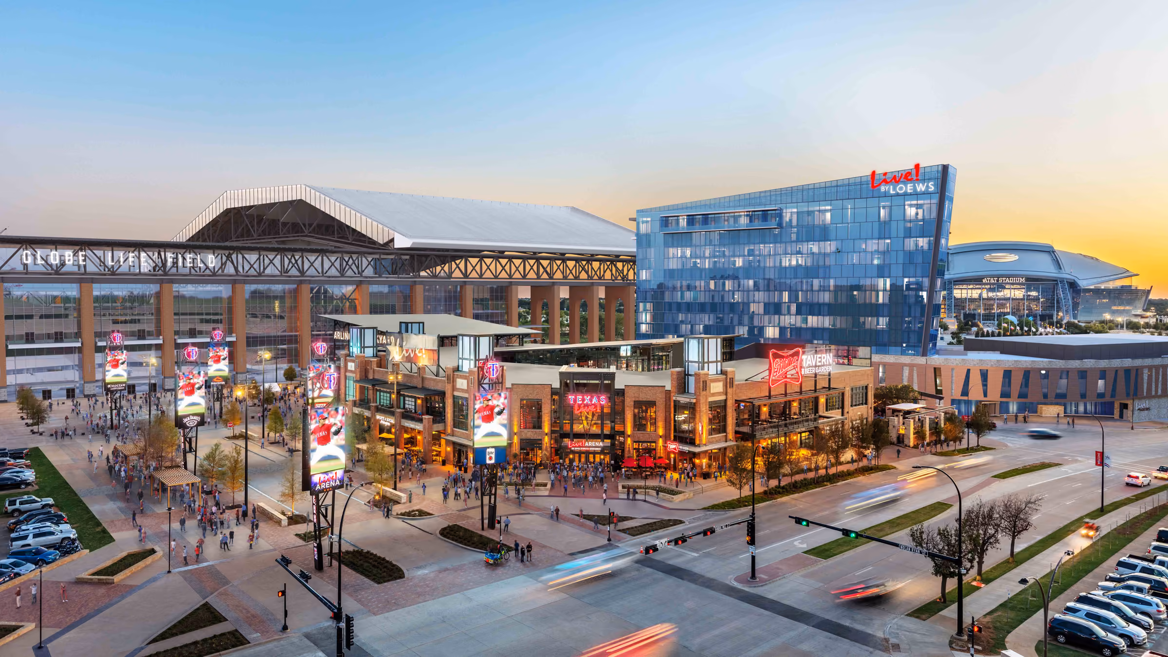 Live! by Loews and the Arlington Entertainment District at dusk