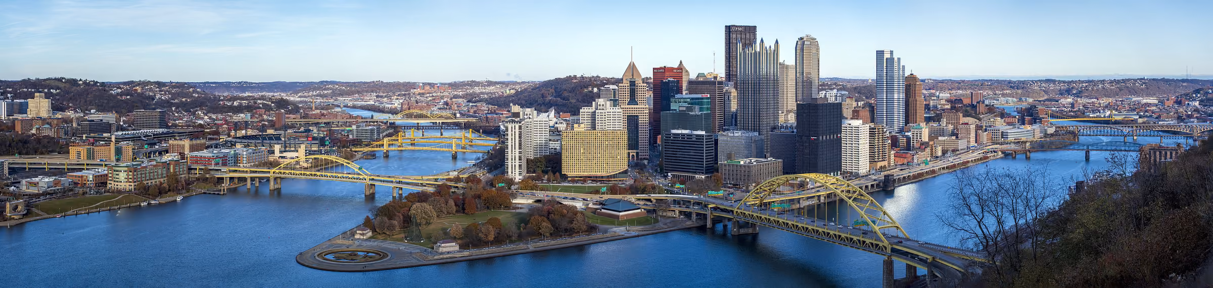 Pittsburgh skyline at the confluence of the three rivers