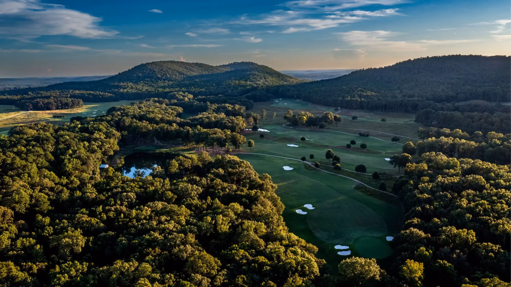 FarmLinks golf course and wooded hills at Pursell Farms near Sylacauga