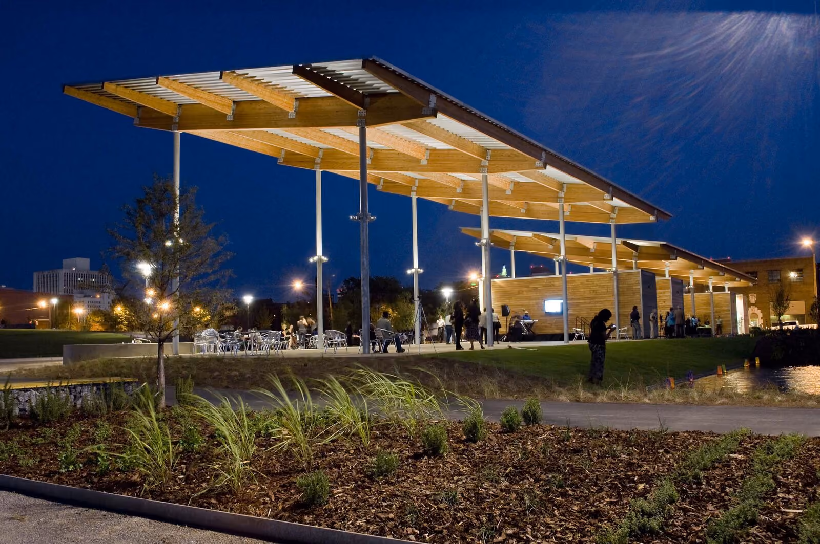 Railroad Park in Birmingham: Railroad Park Pavilion at Night