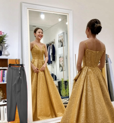 Frau im geänderten und angepassten Brautkleid