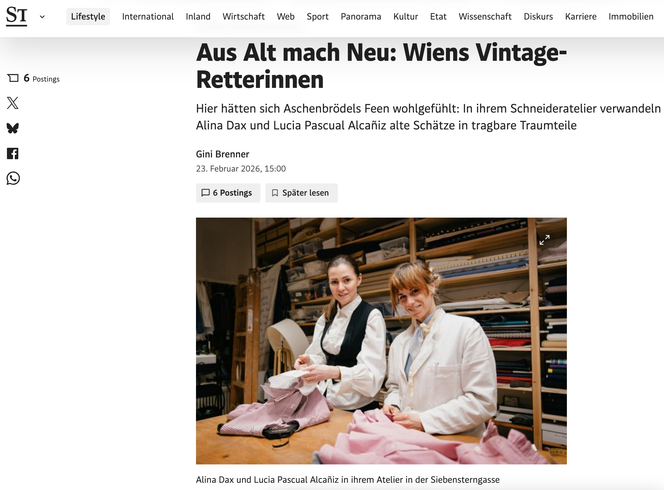 Artikel in Der Standard u2ber das Schneideratelier Alina Dax