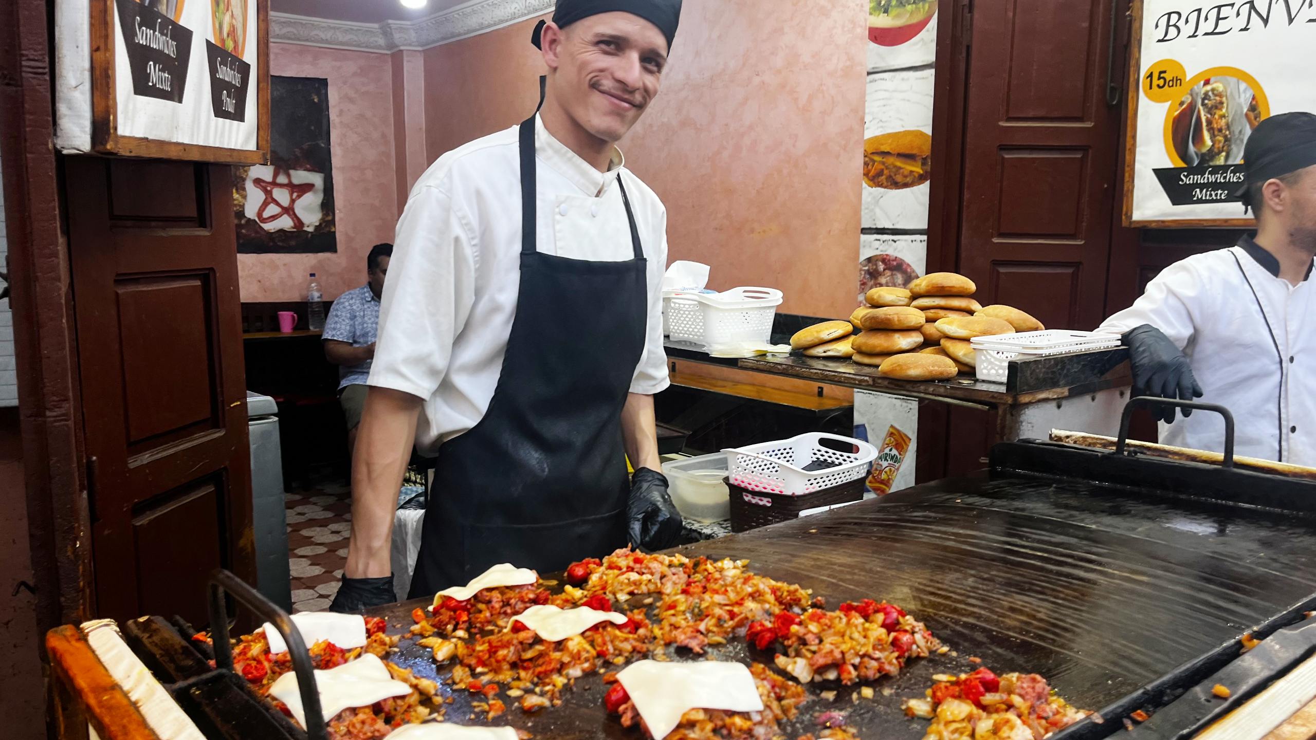 If your stomach feels up to it, the medina is a great place to sample local moroccan street food. It’s hard to pass up a grilled merguez sausage sandwich, served with onions and cheese in a freshly baked roll. It costs around £1.50.
