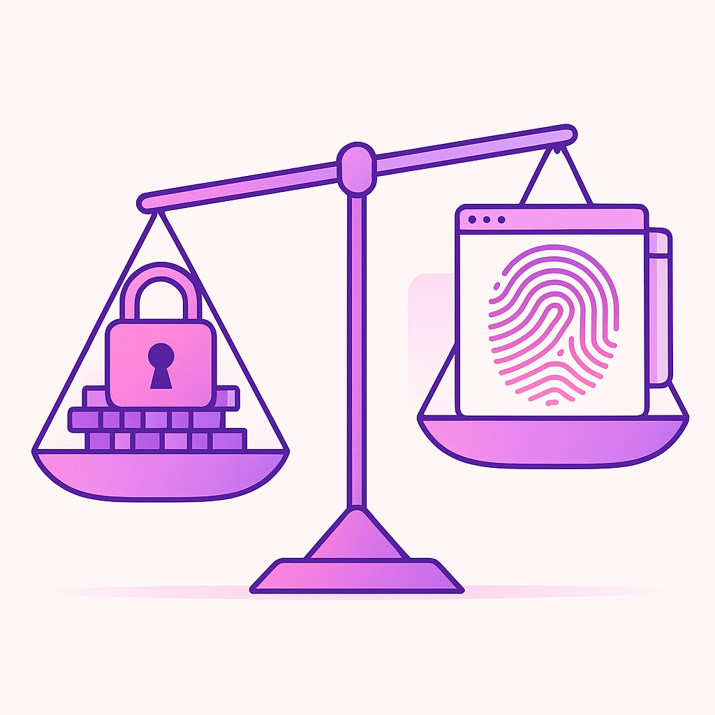 Privacy scale balancing hashed identifiers against persistent browser fingerprinting