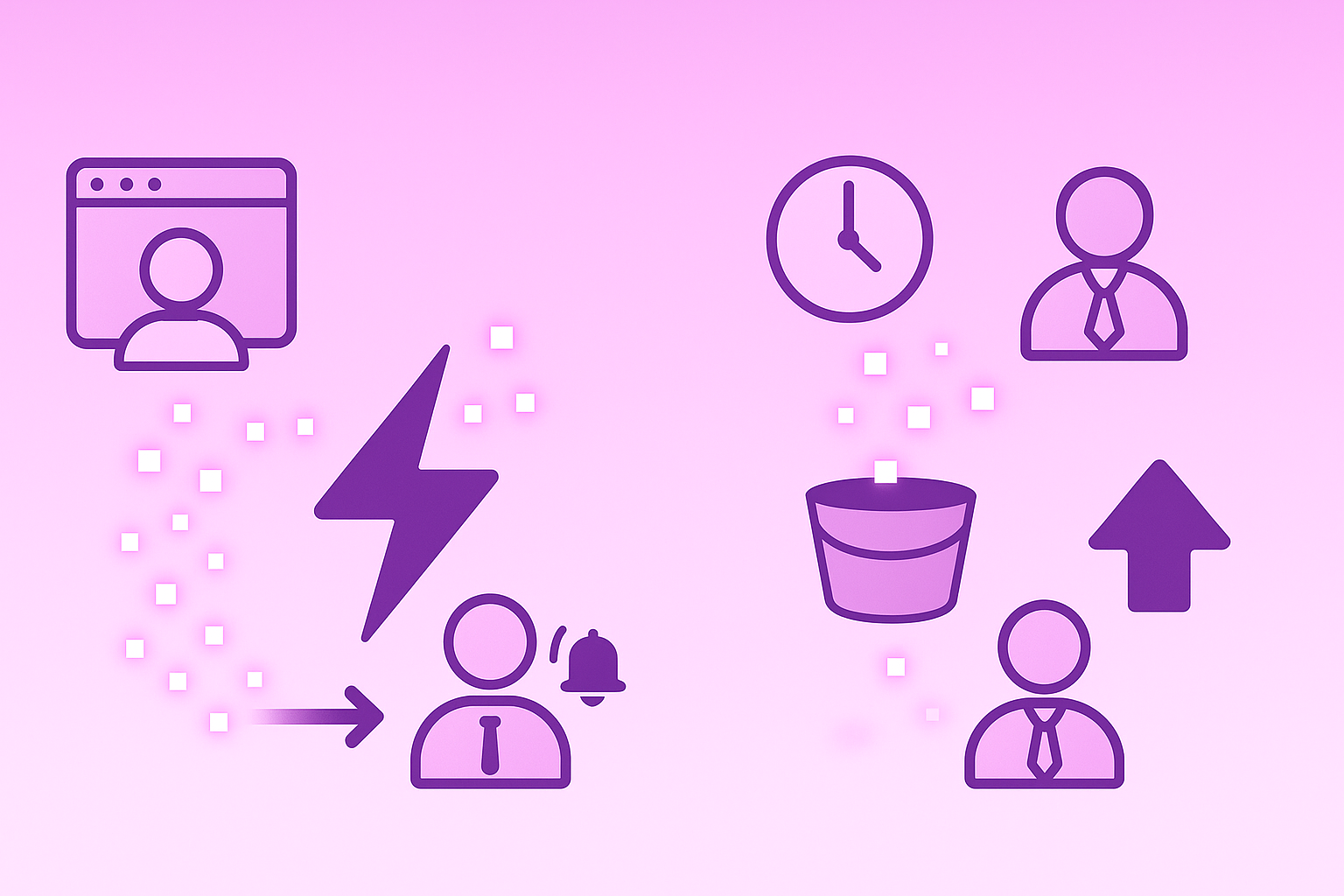 Side-by-side illustration comparing real-time streaming pipeline with delayed batch pipeline for buyer intent signals