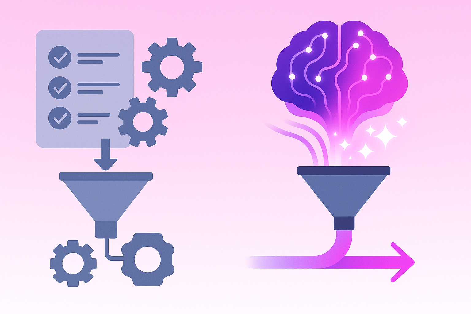 Graphic comparing manual rule-based lead scoring versus AI predictive lead scoring outputs