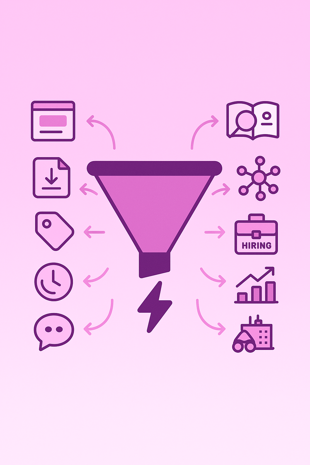 Abstract diagram grouping first-party and third-party intent signals flowing into a central scoring funnel