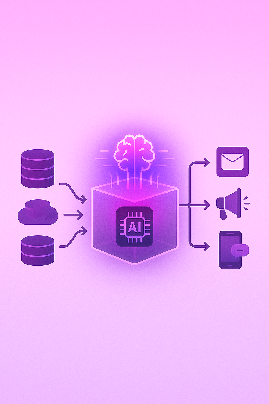 Vector flow showing data sources into CDP, through AI scoring, out to cross-channel activations