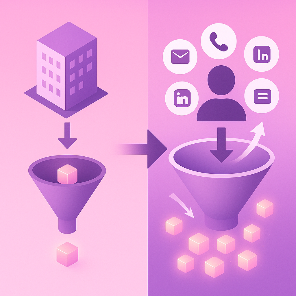 Comparison of company-level versus contact-level visitor data feeding different funnel outcomes