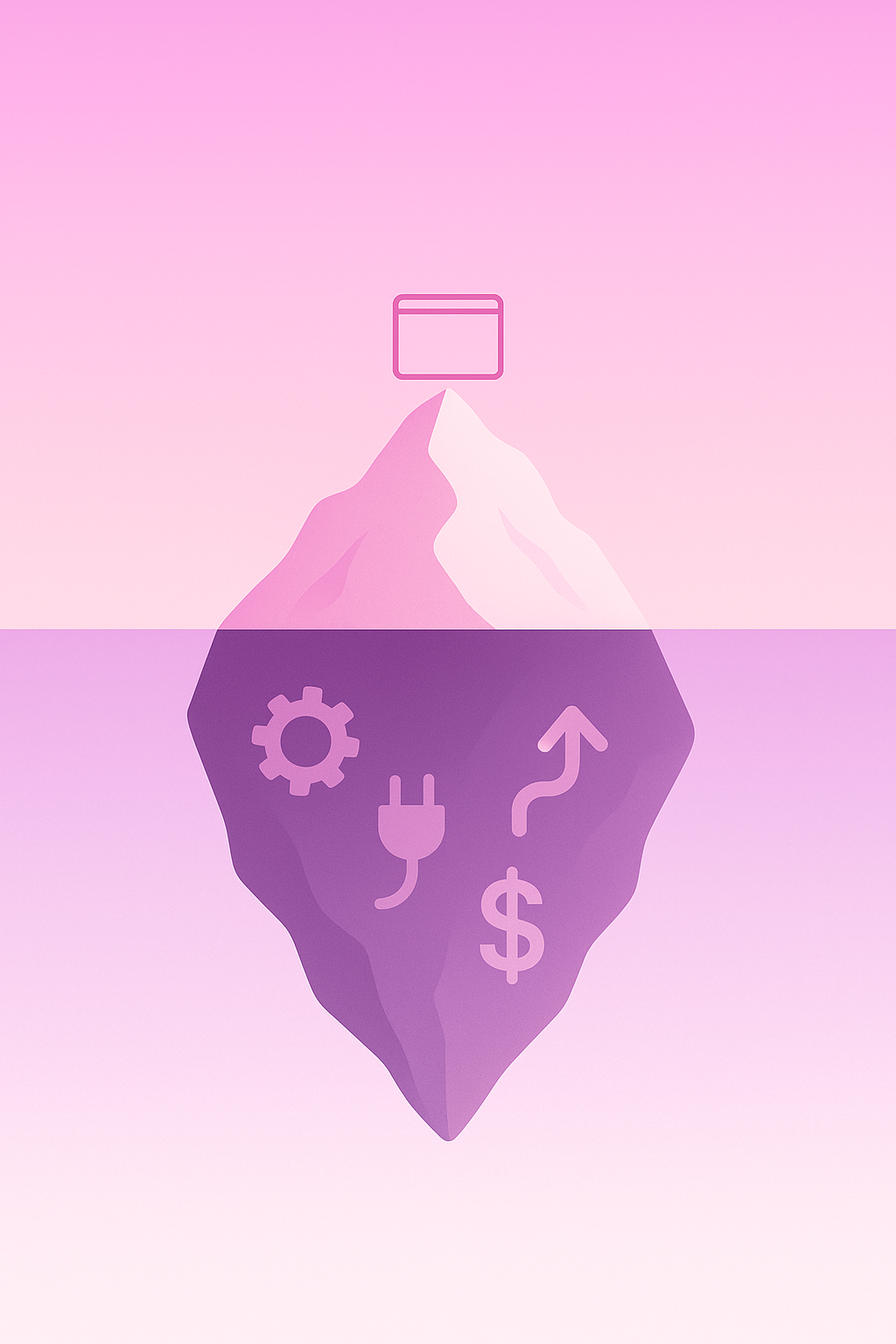 Iceberg graphic depicting small visible software cost and much larger hidden implementation expenses beneath