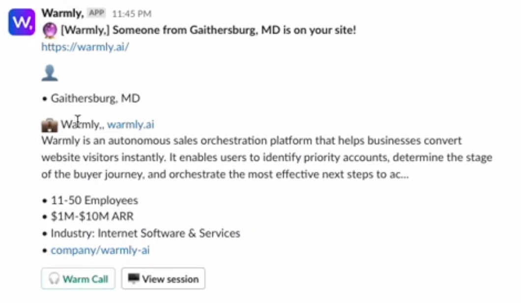 Warmly Slack Notification