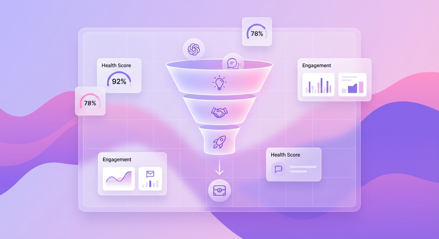 AI-powered revenue intelligence dashboard showing pipeline stages, deal health scores, and engagement metrics