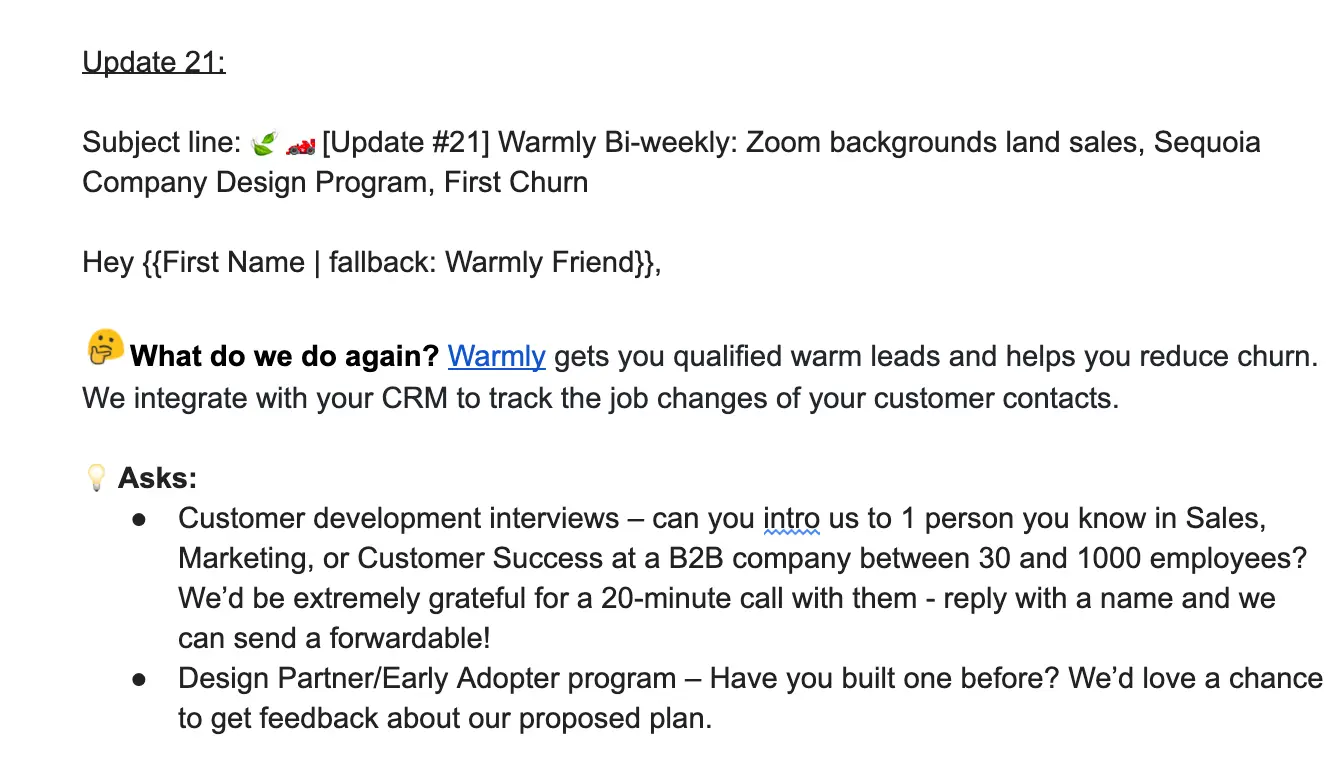 Week 8 in Y-Combinator: Why 376 people help Warmly regularly - The Power of a Weekly Mailing List