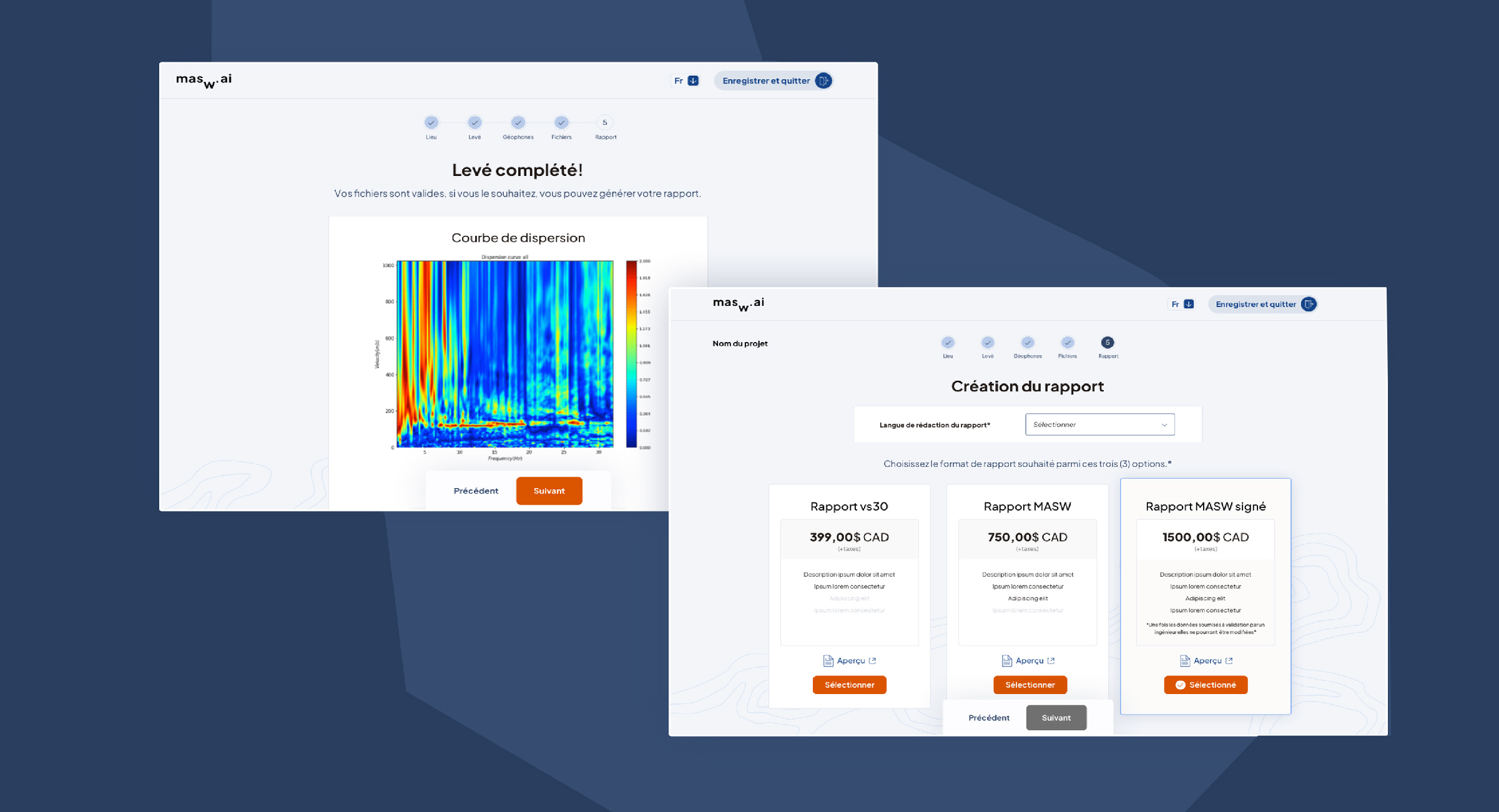 MASW.AI's plateform pages